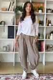 The Sunday Morning Stripe Twist Pant Chocolate Sand